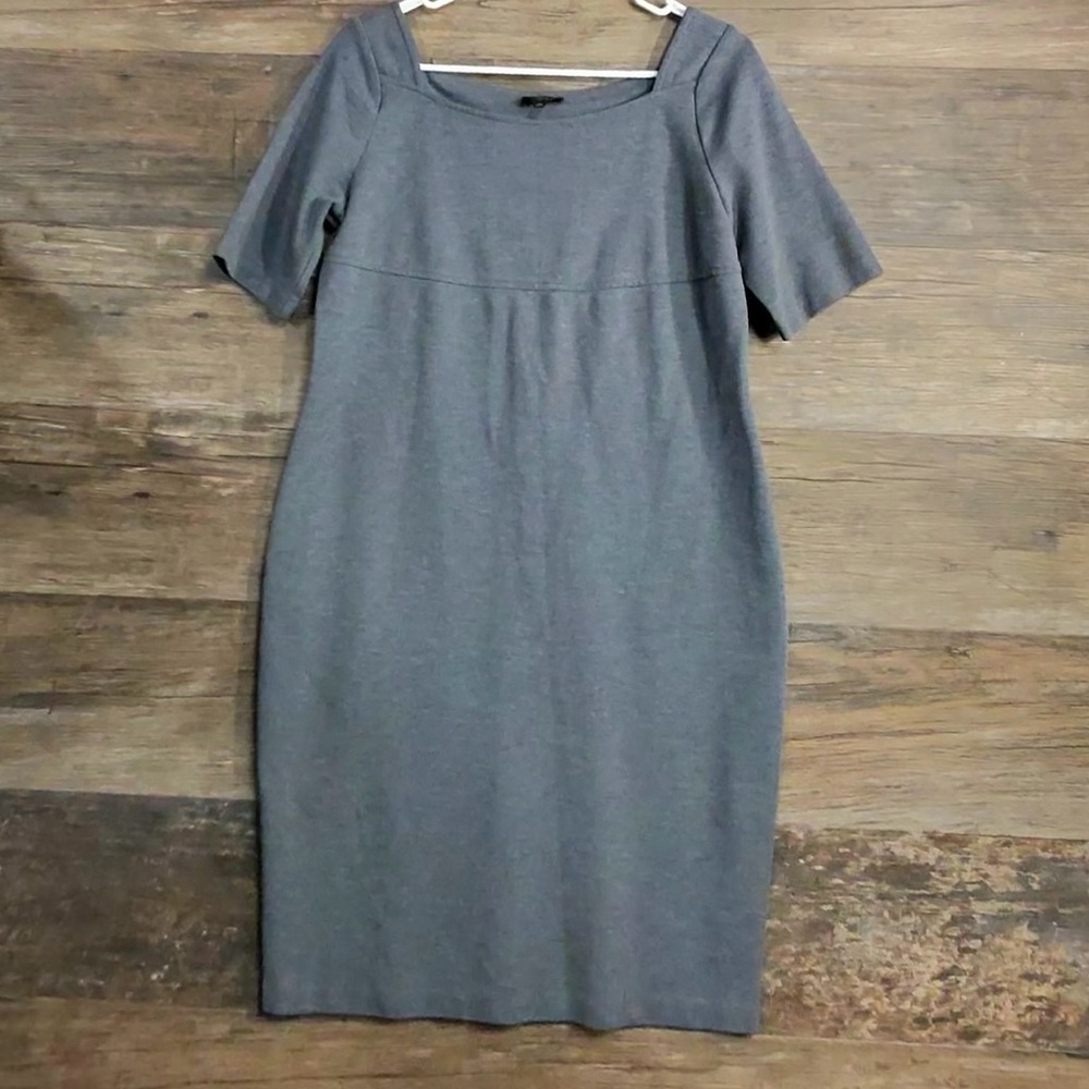 Talbots Gray Short-Sleeve Midi Sheath Dress